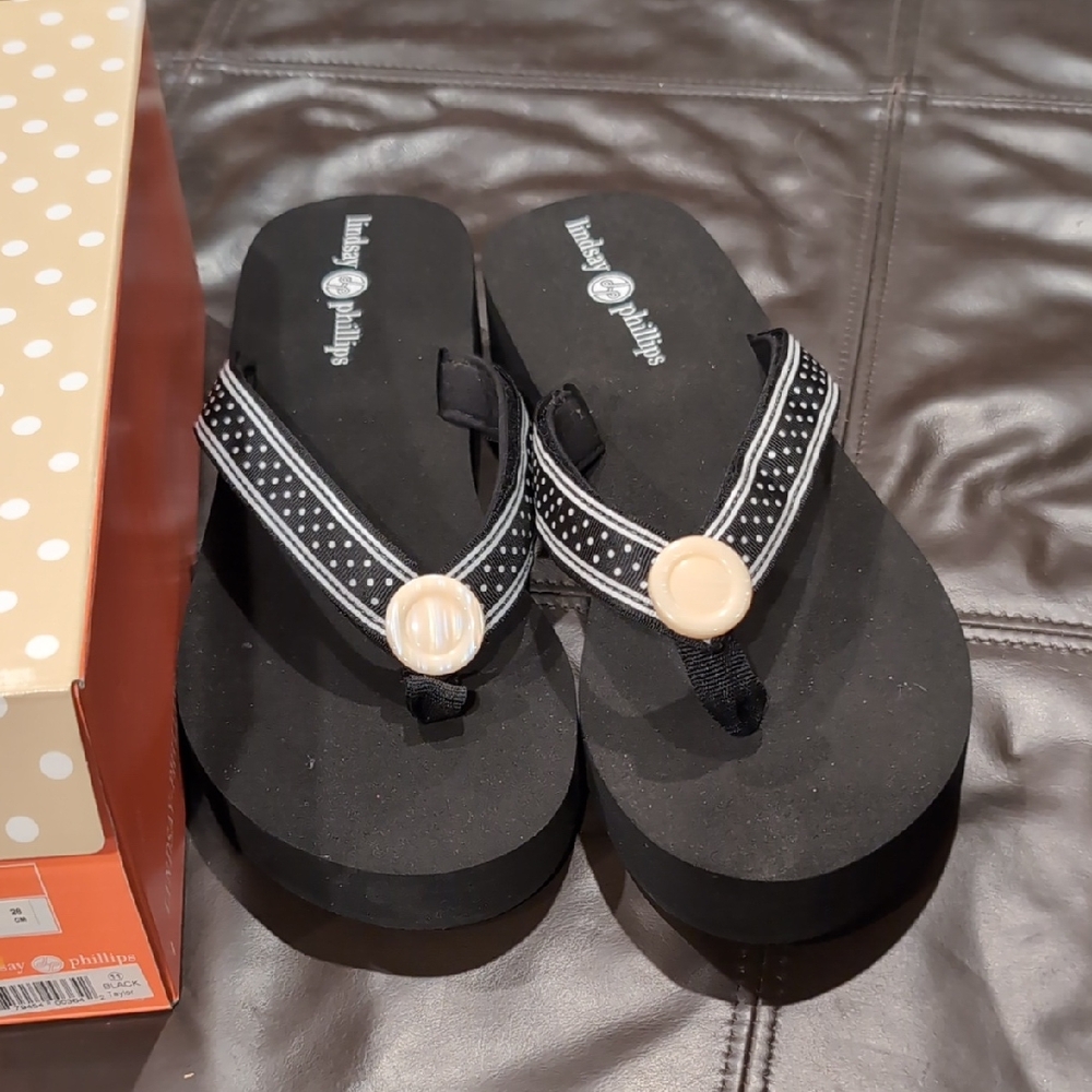 Lindsay Phillips Black Sandals with Polka Dot Strap